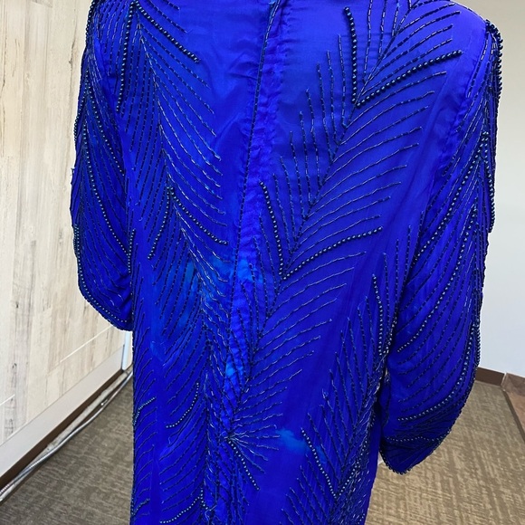 Royal blue vintage beaded fringe dress size large - Picture 8 of 15